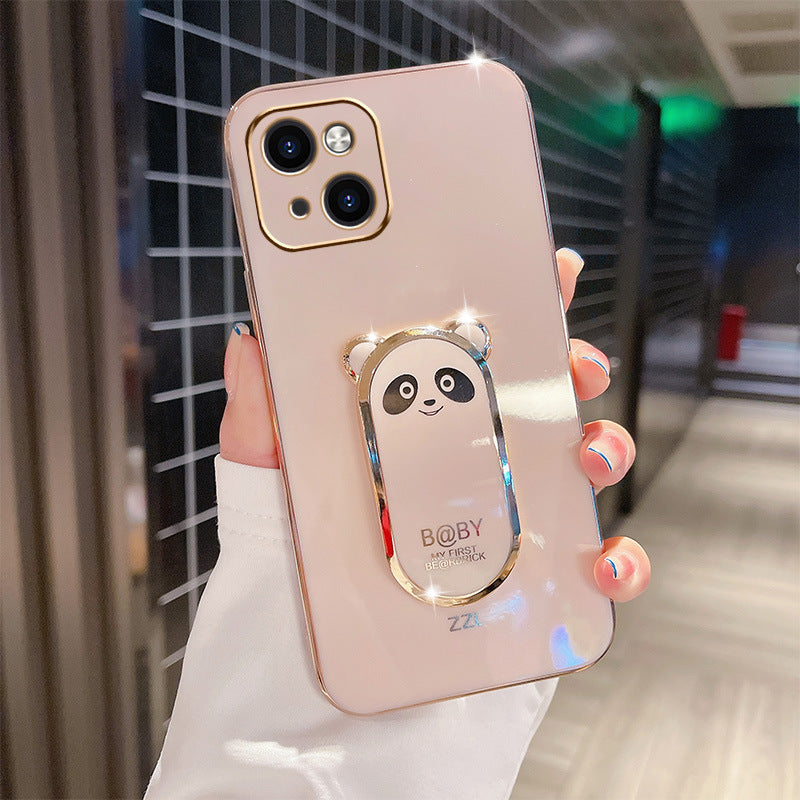 New Stand Phone Case Electroplated All-inclusive Soft Case Cute Bear Bracket