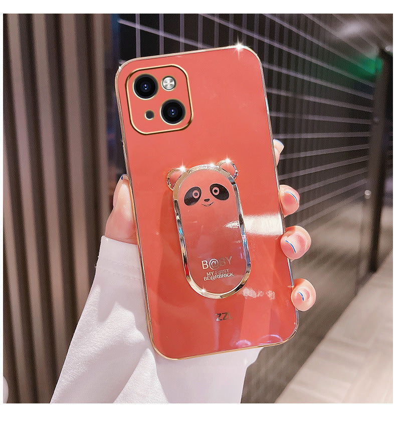 New Stand Phone Case Electroplated All-inclusive Soft Case Cute Bear Bracket