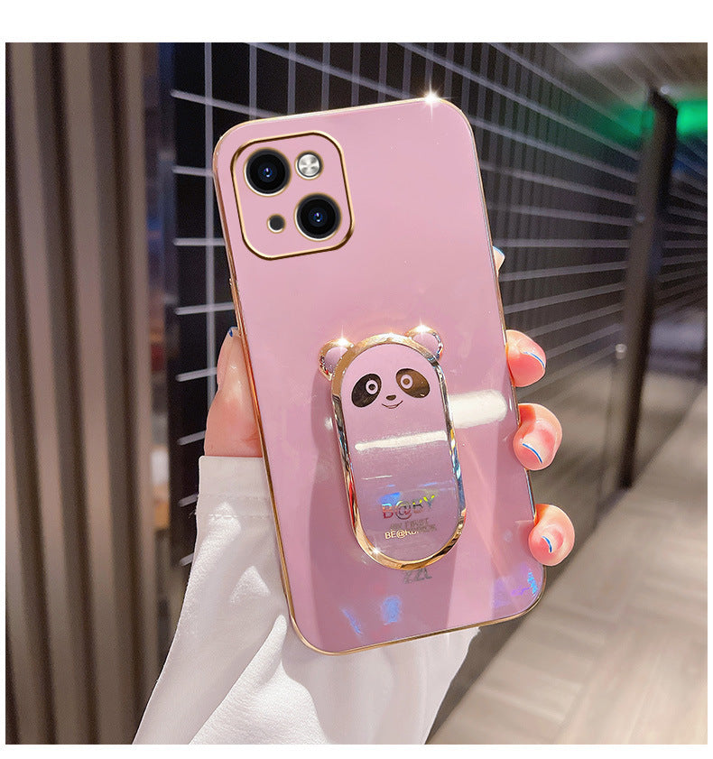 New Stand Phone Case Electroplated All-inclusive Soft Case Cute Bear Bracket
