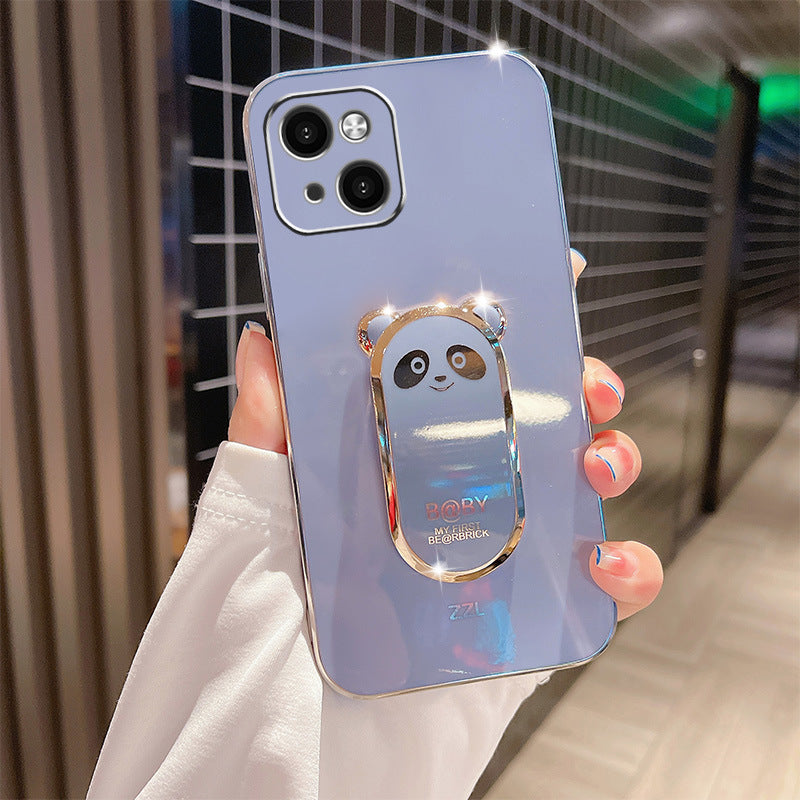 New Stand Phone Case Electroplated All-inclusive Soft Case Cute Bear Bracket